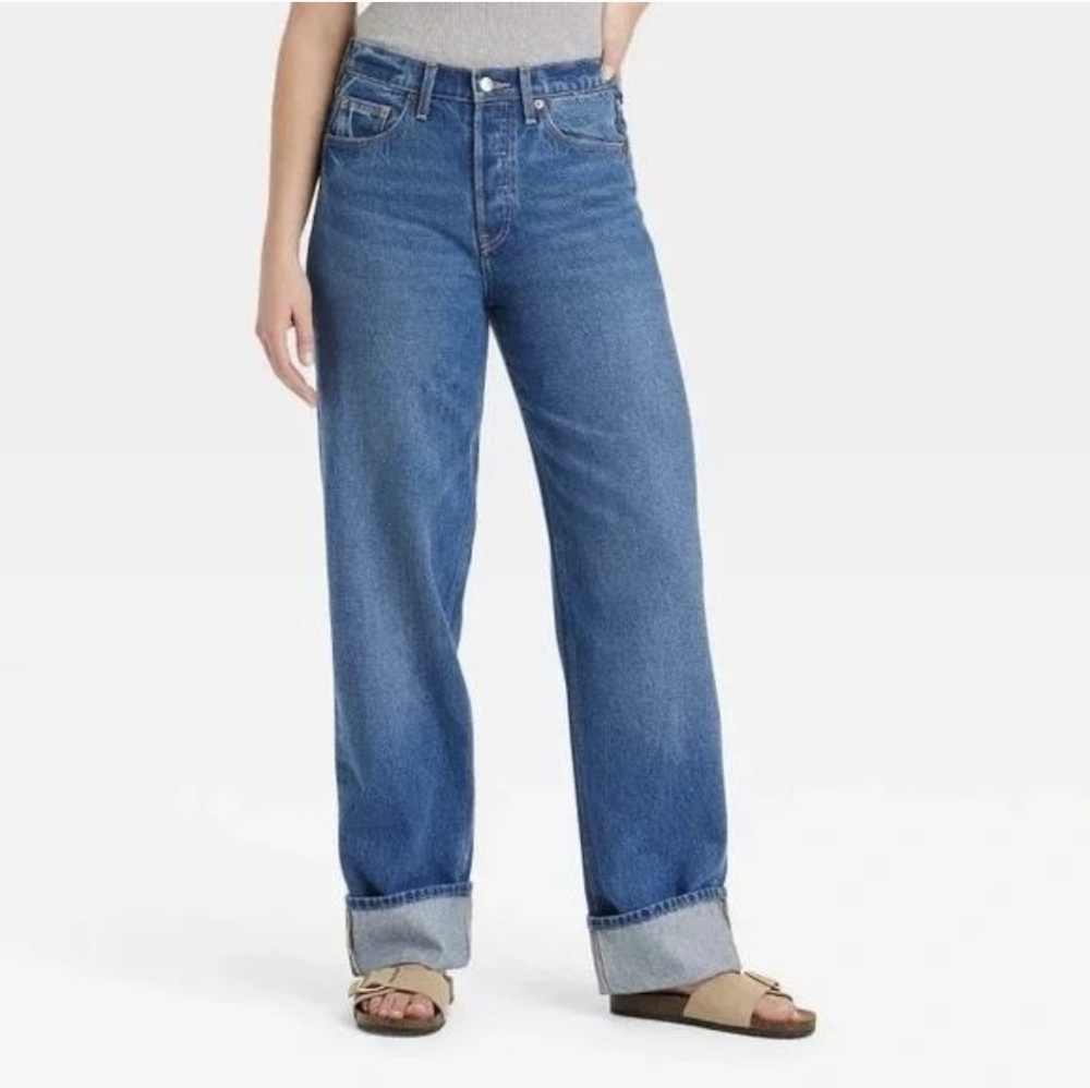 NWT Universal Thread Cuffed Mid Rise 90s Baggy Jeans Womens Size 12L